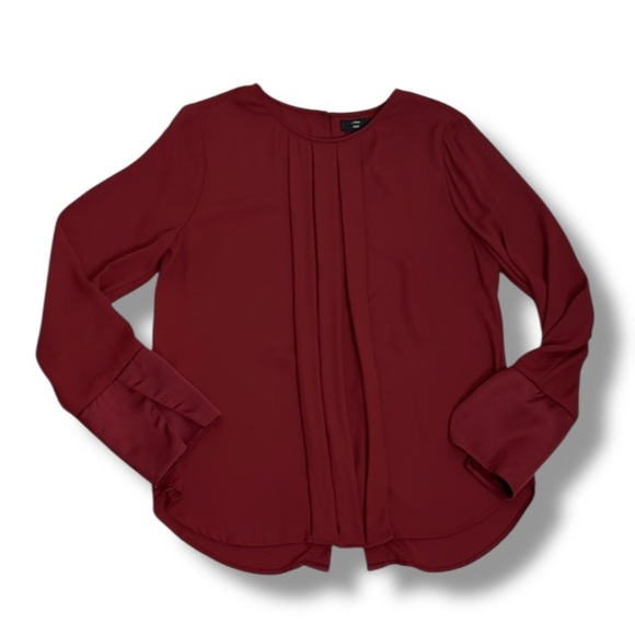 J Crew 365 Women's Burgundy Blouse Size S Pleated Chiffon Satin Office Business - Picture 1 of 13